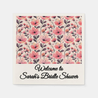 Pink and Coral Watercolor Floral Napkins