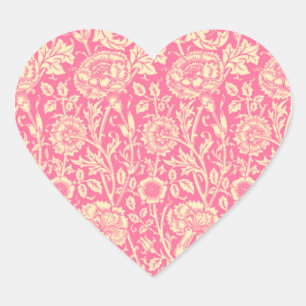 Pink and Cream Carnation Vintage Print Heart Sticker