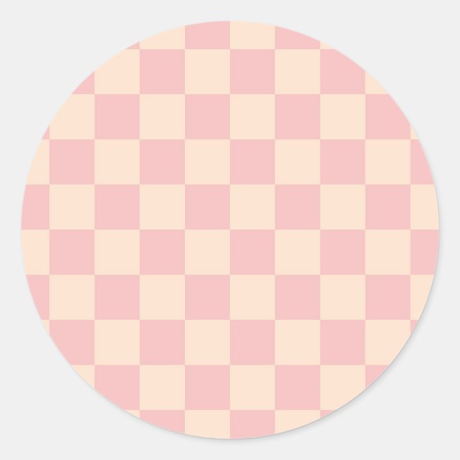 Pink and Cream Chequerboard Classic Round Sticker (Front)