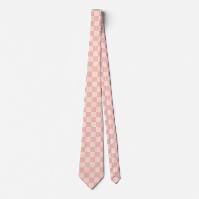 Pink and Cream Chequerboard Tie (Front)