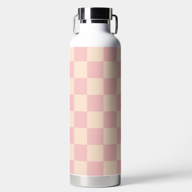 Pink and Cream Chequerboard Water Bottle (Front)