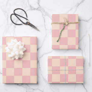 Pink and Cream Chequerboard Wrapping Paper Sheet