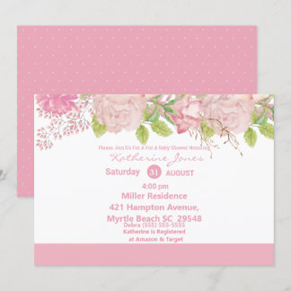 Pink and Cream Floral Baby Shower Invitation