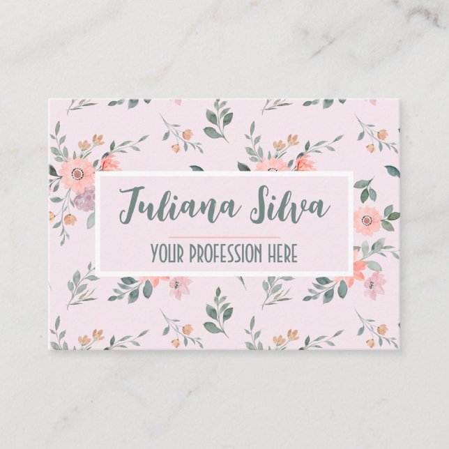 Pink and Cream Floral Business Card (Front)