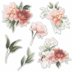 Pink and Cream Flowers and Greenery Vinyl Stickers