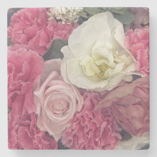 Pink and cream flowers stone coaster