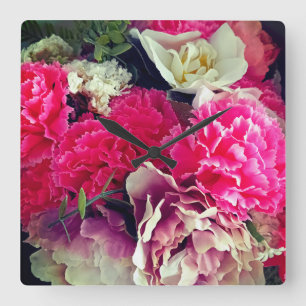 Pink and cream flowers- UM Square Wall Clock