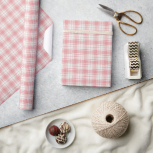 Pink and Cream Gingham Plaid Tartan Wrapping Paper