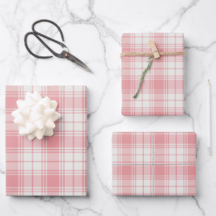 Pink and Cream Gingham Plaid Tartan Wrapping Paper Sheet