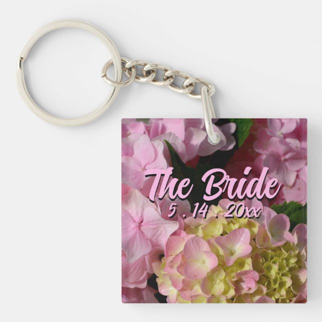 Pink and Cream Hydrangeas for the Bride Key Ring (Front)