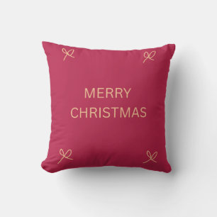 Pink and Cream Illustrated Bow Merry Christmas Cushion