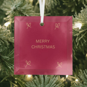 Pink and Cream Illustrated Bow Merry Christmas Mug Glass Tree Decoration