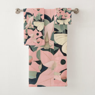 Pink and Cream - Luna Moth and Moonflowers   Bath Towel Set