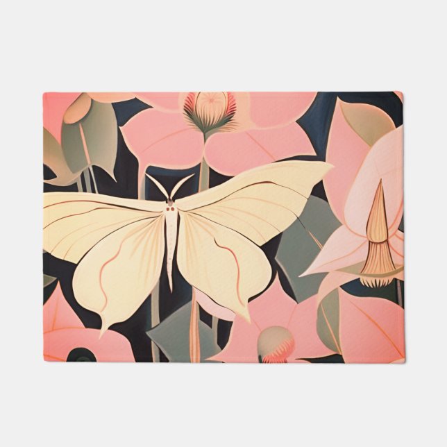 Pink and Cream - Luna Moth and Moonflowers   Doormat (Front)