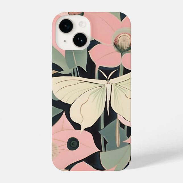 Pink and Cream - Luna Moth and Moonflowers   iPhone Case (Back)