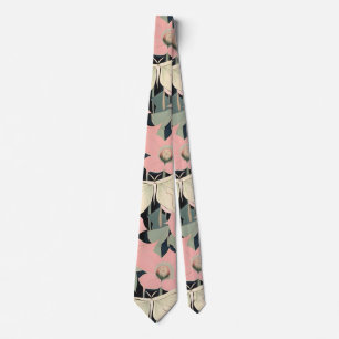 Pink and Cream - Luna Moth and Moonflowers Tie