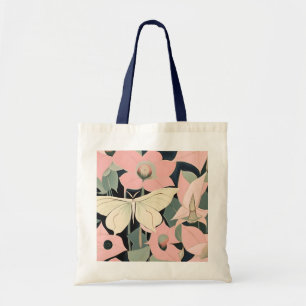 Pink and Cream - Luna Moth and Moonflowers Tote Bag