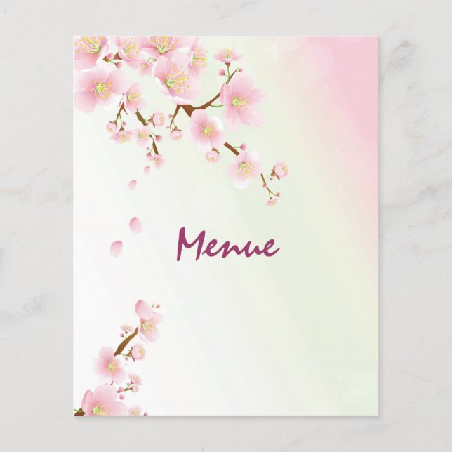 Pink And Cream Magnolia Blossom Wedding Menu (Front)