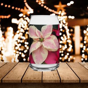 Pink and Cream Marble Poinsettia Holiday Can Glass