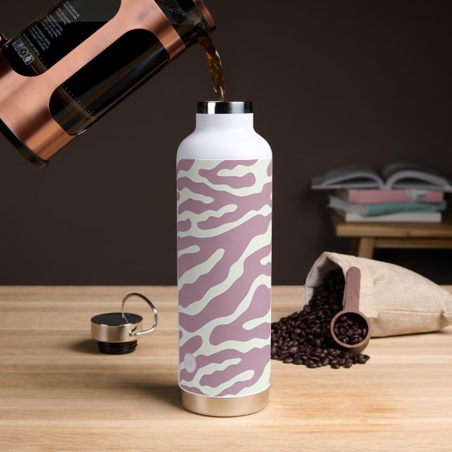 Pink and cream Modern Abstract Wavy Lines Pattern  Water Bottle (Coffee)