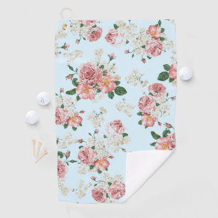 Pink and Cream on Blue Vintage Floral    Golf Towel