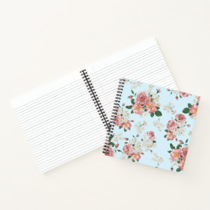 Pink and Cream on Blue Vintage Floral Notebook
