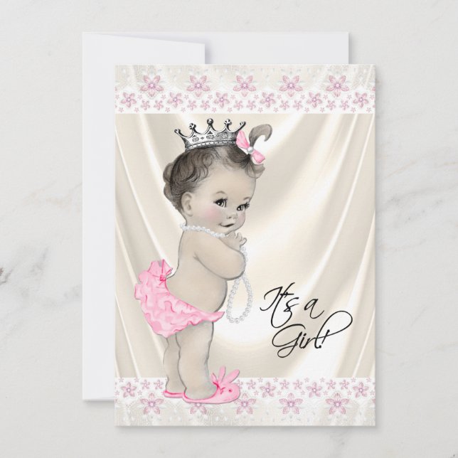 Pink and Cream Pearls and Lace Baby Shower Invitation (Front)