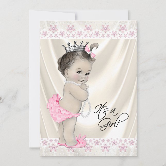 Pink and Cream Pearls and Lace Baby Shower Invitation (Front)