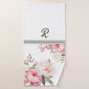 Pink and Cream Peonies Personalised  Bath Towel Set