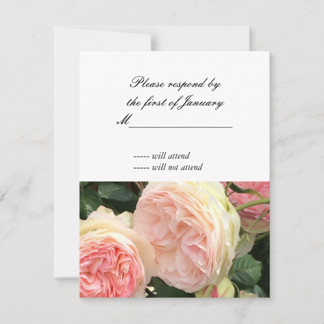 Pink and Cream Rose Reply Card (Front)