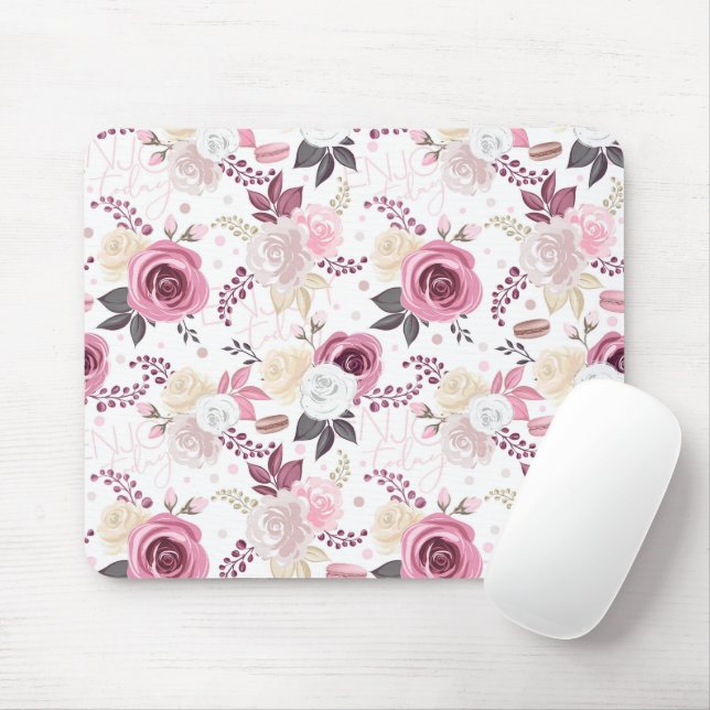 Pink and Cream Roses Mousepad (With Mouse)