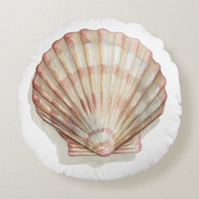 Pink and Cream Seashell Round Cushion (Front)
