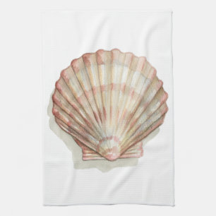 Pink and Cream Seashell Tea Towel