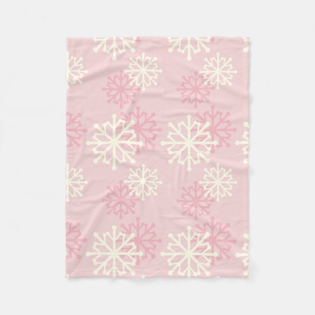 Pink and Cream Snowflake Fleece Throw Blanket (Front)