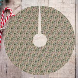 Pink and Cream Variegated Poinsettia Pattern Brushed Polyester Tree Skirt