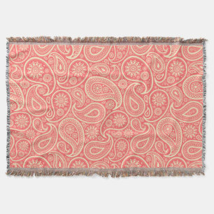 Pink And Cream Vintage Paisley Pattern Throw Blanket