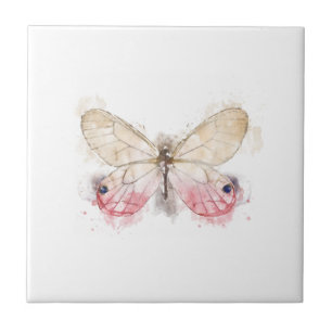 Pink and Cream Waterclor Butterfly  Tile