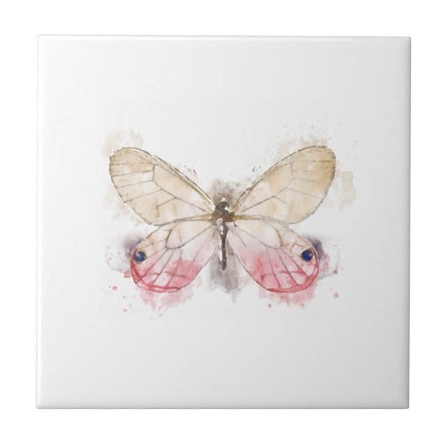 Pink and Cream Waterclor Butterfly  Tile (Front)