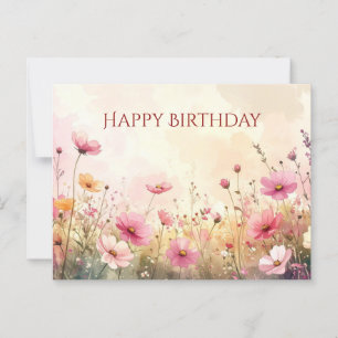 Pink and cream wildflowers Happy Birthday Postcard