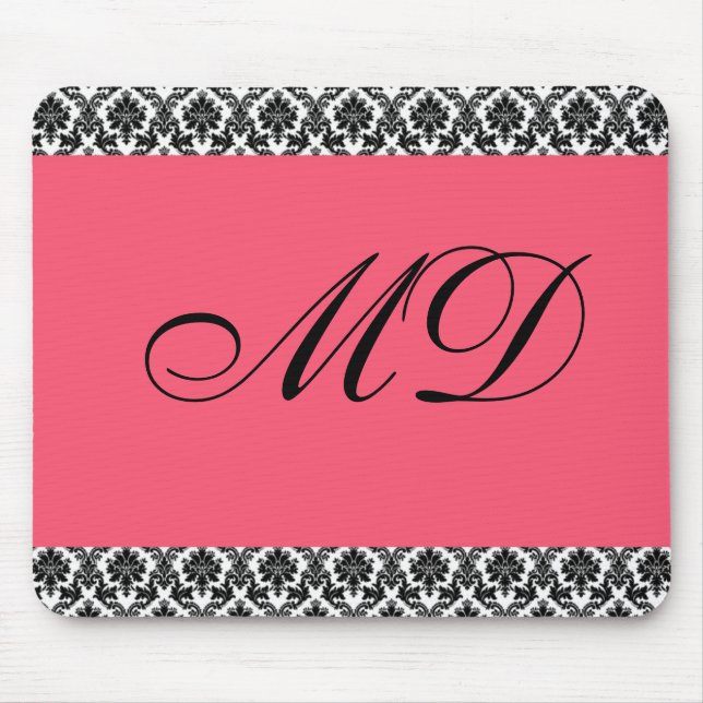 Pink and Damask Print Mousepad (Front)