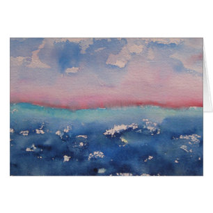 Pink And Dark Blue Watercolor Landscape Horizon