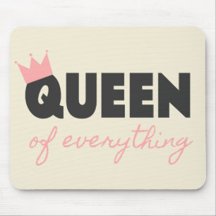Pink and Dark Grey Queen of Everything Text Design Mouse Mat