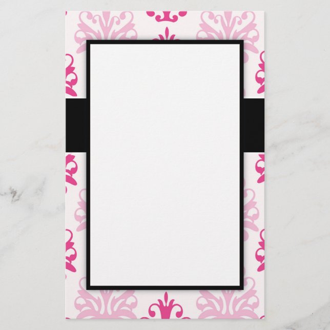 Pink and dark pink boho chic damask design stationery (Front)