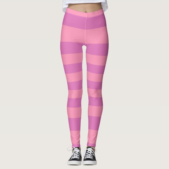 Pink and Dark Pink Purple Stripes Leggings (Front)