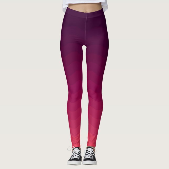Pink and Deep Purple Ombre Waves Leggings (Front)