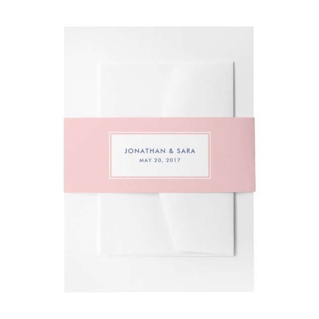 Pink and Denim Blue, Elegant Wedding Invitation Belly Band (Front Example)