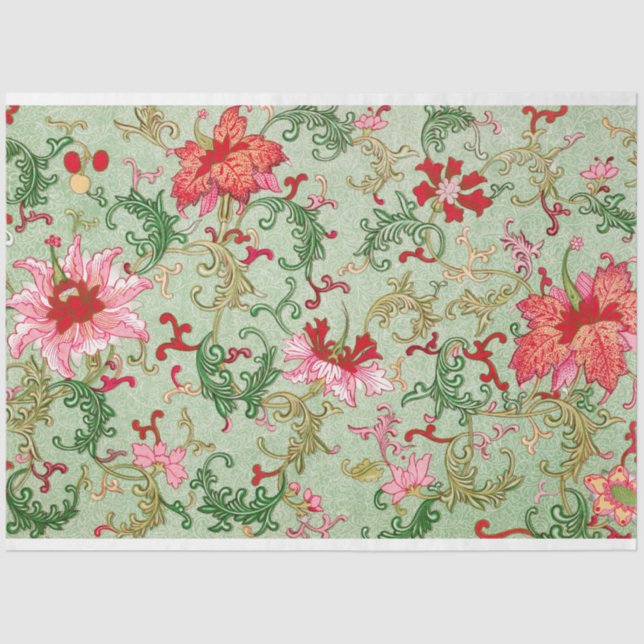 Pink and duck egg blue floral tissue tissue paper (Front)