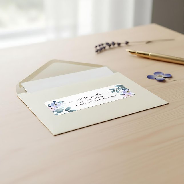  Pink and dusty blue floral return address label (Creator Uploaded)