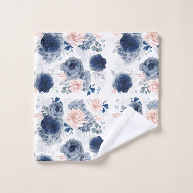 Pink and Dusty Blue Flowers Elegant Floral Wash Cloth (Wash Cloth)