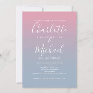 Pink And Dusty Blue Ombre QR Code Wedding Invitation